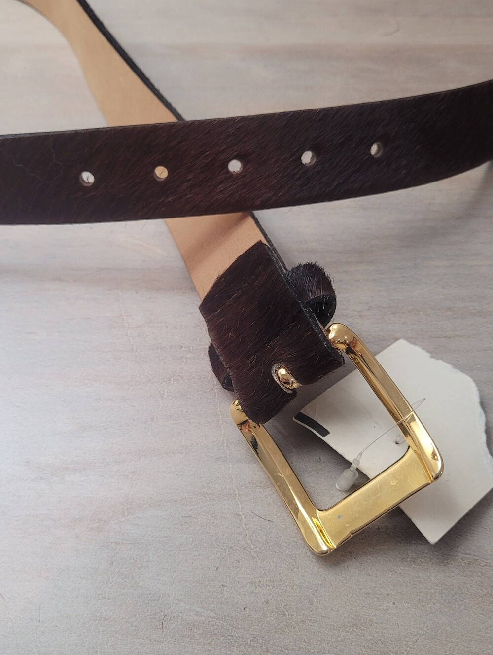 Danier Women's Calf Hair Genuine Leather Belt 28 Brown with Gold Buckle NEW - Picture 4 of 5